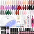 Gel Kit with U V Light and Drill Starter Kit 16 Colors Gel 4PC Poly Kit Base Top Coat Kit Nail Stickers Professional Gel Manicure Kit with Everything Gift for Women. 