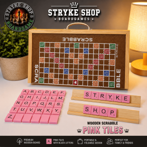Wooden Foldable Scrabble Board Game Set | Premium Wooden Letter Tiles | Free Storage Pouch | Stryke Shop