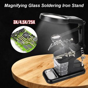 BERGARANSI Alat Pegangan Solder Kaca Pembesar LED untuk solder Welding Magnifier 2.5X/4X/16X TE 803