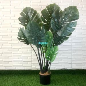 Pohon Artificial Tanaman Plastik Monstera T120 Latex Pot Dasar Hitam Dekorasi Rumah Aesthetic