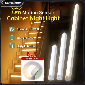 LED Motion Sensor Night Light USB Rechargeable Wardrobe Cabinet Bookshelves Desk Induction Smart Lamp For Bedroom   Aatroxw