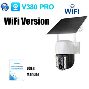 Solar CCTV Outdoor Waterproof with SIM Card 4G/Wifi 10MP V380 Pro CCTV Camera Dual Lens Screen IP Security Camera High Battery Full Color Day and Night Vision Remote Two Audio intercom