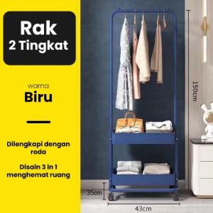 Rak Gantungan Baju Roda Stand Hanger Gantung Pakaian Tempat Penyimpanan Tas Buku Serbaguna