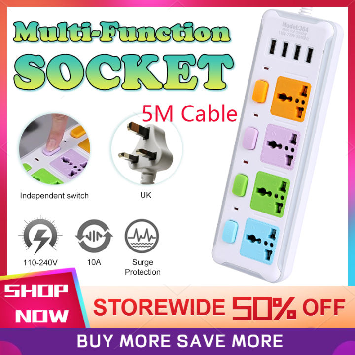Universal Socket Power Socket With 4 Power Socket 4 USB Port Power ...
