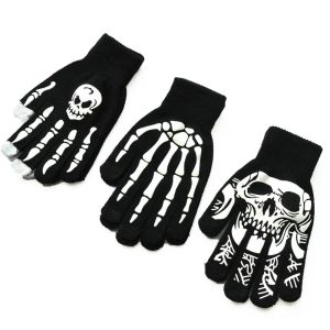 CRYST น่ากลัว หญิง อุ่นขึ้น กะโหลก ให้อบอุ่น โครงกระดูก ชาย ไม่ลื่น เครื่องประดับแฟชั่น ถุงมือเต็มนิ้ว ถุงมือเรืองแสงฮาโลวีน ถุงมือครึ่งนิ้ว