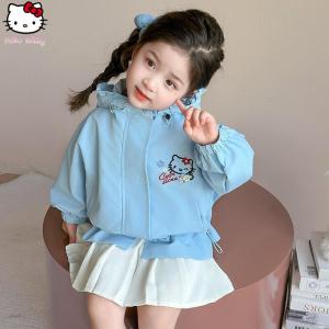 Christmas gifts Halloween Kawaii Hello Kitty Girls Coat Sanrio Cartoon Full Print Zipper Hooded Windbreaker Spring Autumn New Kids Cute Jacket Outerwear