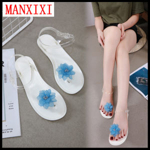 MANXIXI Brand Korean Version Beautiful Jelly Flat Sandals Lotus Flowers Inlay Shoes For Women （35-40 Size）