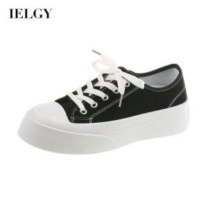 IELGY increased thick sole simple lace Hong Kong flavor Womens canvas shoes all-match Korean version non-slip casual white shoes big toe shoes street shooting