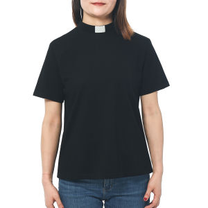 Clergy Shirt For Women Short Sleeves Tab Collar Clergy Priest Clerical Short Sleeves Blouse Top Black