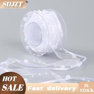 SDJZT 1 cuộn 4.5m hạt sợi hoa Vật liệu gói quà ngọc trai ruy băng quần áo sáng tạo may đính cườm ngọc trai hoa gói ruy băng