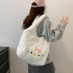CRNGW Korean Style Kitty Plush Shoulder Bag Lovely Large Capacity Kt Cat Plush Handbag Japanese Cute Cartoon Tote Bag Girls/Female