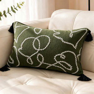30x50cm/45x45cm Vintage Luxury Chenille Throw Pillow Cover Olive Green Lumbar Pillowcase with Tassels Modern Farmhouse Decor for Couch Bedroom