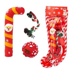 Festival Dog Chewing Toy Set Dog Giftset for Christmas Safe Soft Plastic Biting Teething Toy for Indoor and Outdoor