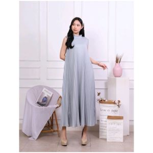 Dress Inner Plisket Tanpa Lengan Hyget Premium - Inner Gamis Lengan Buntung Polos Mayung - Pleated Dress Maxi