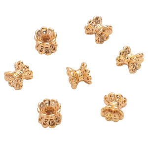 5ชิ้น5x 6มม. คุณภาพสูง14K สีทองทองเหลืองดอกไม้กลวงขนาดเล็กลูกปัดรองเอวสำหรับทำเครื่องประดับด้วยตนเองเครื่องประดับ