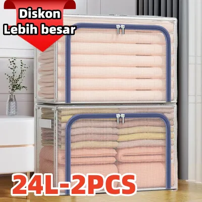 66L/110L Kotak Penyimpanan Storage box Serbaguna lemari pakaian box penyimpanan tempat Rangka baja kain nilon lipat kotak penyimpanan transparan tahan air