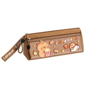 CRUSHES Large Capacity Pencil Case Dirt-Resistant Capybara/Panda Student Stationery Box Cartoon Pencil Bag School Supplies