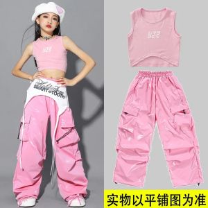 Jazz Dance Clothes For Girls Kpop Outfit Hip Hop Performance Wear Pink Shuffle Pants Kid Street Dance Show Fashion Suit2026