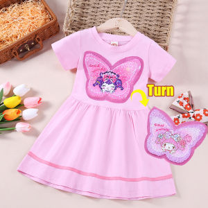 2-8 Tahun Kaos Dress BLUE Colors Kuromi Anak Perempuan Gaun Ice Porcelain Cotton Bahan Adem