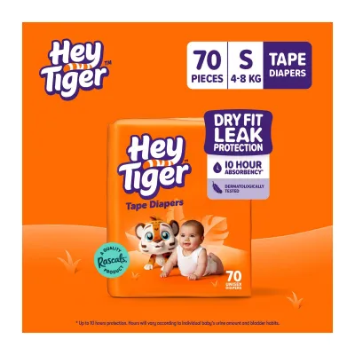 Hey Tiger Tape S Diaper Single - SMALL (4-8 kg) - 70 pcs - Tape Diapers