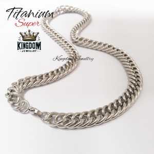 KINGDOM JEWELLRY Cool mens necklace Titanium Silver Rantai Hip hop Pria anti karat selamanya Kalung rantai pria titanium jumbo Perhiasan silver