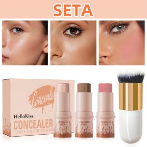 3-Piece Cream Contour Set Contour Sticks Highlighter Stick Blush Stick Including Brush Non-Greasy Waterproof Long-Lasting