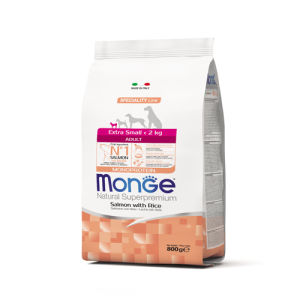 Monge Natural Superpremium Extra Small Adult Salmon&Rice 800 g. อาหารสุนัขโตพันธุ์ทอย สูตรปลาแซลมอนและข้าว