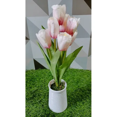 Set bunga tulip artifisial dengan pot melamin ulir 35