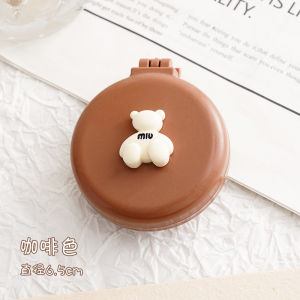 BOSSLU Sisir Lipat Bulat Bantalan Udara Portable 2in1 Dengan Cermin Kosmetik Berkarakter Lucu