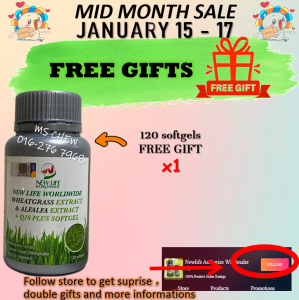 New Life Wheatgrass & Alfalfa Extract + Q10 120softgel(Halal) 浓缩小麦草与苜宿芽 +Q10 120粒