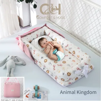 Comfort & Hugs x Babys 2 in 1 Foldable Baby Bed Portable Bed Newborn Cot Sleeping Carrying Bag Baby Separated Lounger Nest