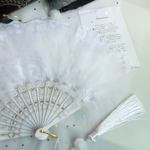 Embroidered Flower Feather Fan Vintage Hand Fan for Costume Dancing Handheld Folding Fan Performances Wedding Party