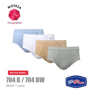 GT Man 704 GTMan 704B 704BW - Celana Dalam Underwear Brief Pria Katun - Putih Biru Abu Cokelat - Isi 1