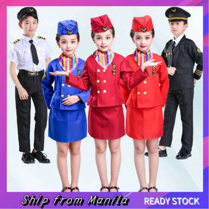 Pilot Costumes For Kids Boys Girls Career Stewardess Costume Captain 