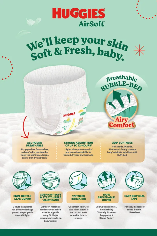 HUGGIES AirSoft Pants Diapers M46 (1 pack) Breathable and soft - Main Image