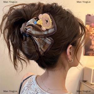 [COD] Man YingLie Sweet Plaid Cloth Hair Claws Cute Bowknot Rabbit Bear Shark Clip For Girls Korean Style Cartoon Hair Barrettes Hair Accessory