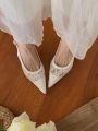 Giày Cao Gót Nữ Mũi Nhọn Phối Ren Nhẹ Nhàng Đế 5cm Giày Sandal Thiết Kế Sang Trọng Kiểu Pháp CG8 
Taoladyshoes. 
