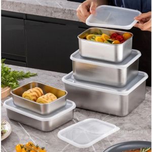Combo 5 Hộp đựng thực phẩm inox 304 13.5*10.5*5cm an toàn chống gỉ kèm nắp nhựa dùng được cho lò vi sóng