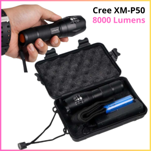 COD TaffLED Paket Senter LED Super Terang camping Berkemah 8000 Lumens with Baterai and Charger -E17