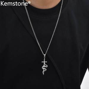 Kemstone nam thép không gỉ thanh kiếm và rắn mặt dây chuyền Punk đường phố trang sức hình chữ thập