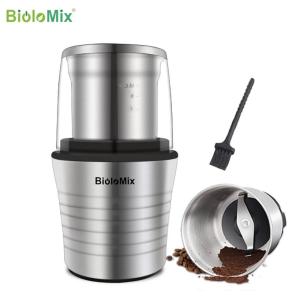 Biolomix 2-in-1 Wet and Dry Double Cups 300W Electric Spices and Coffee Bean Grinder Stainless Steel Body and Miller Blades