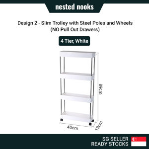 Slim Trolley with Pull Out Drawers Wheels Kitchen Bathroom Storage Rack Narrow Gap Movable Trolley Multi Purpose Laundry Storage