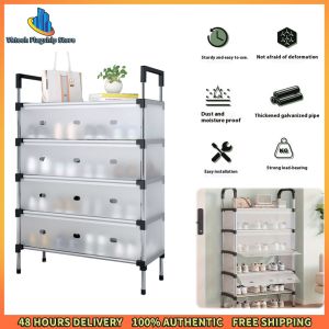 Vktech Space-Saving Shoe Organizer with Metal Frame Multi-Tier Shoe Cabinet for Closet and Hallway