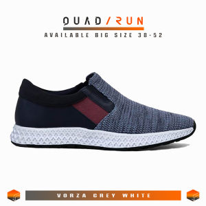 Sepatu Sneakers Pria Casual Sporty Bahan Knit Adem QUADRUN Vorza Grey White