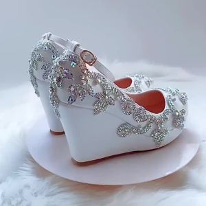 2024 large size slope with single shoes waterproof platform round head wedge womens shoes womens high heels