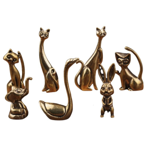 Miniature Brass Cats Elephant Statue Vintage Antique Sculpture Decors Tabletop Shelf Display For Animal Enthusiasts