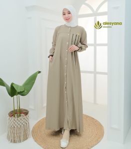 gamis wanita terbaru 2025 marbela knit renda busui kancing cantik polos by alesyana