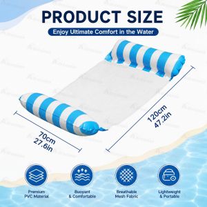 Inflatable Water Hammock Pool Float 2/4 Tube Floating Chair with Breathable Mesh Adult Water Lounger for Pool Beach & Lake Holds Up to 90kg