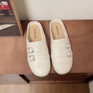 [Free Shipping] 2026 Spring/Summer New Vintage Flat Toe-Covered Mules for Women Brogue Slip-On Loafers for Outdoor Wear