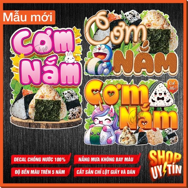 Hình dán CƠM NẮM dán tường quán ăn trà sữa hình sticker decal kimbap ...